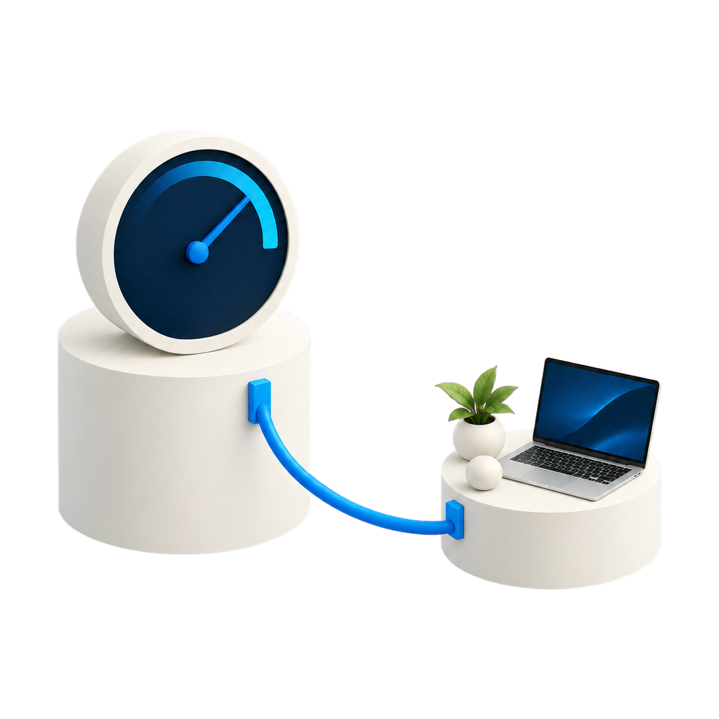 A large meter cabled to a laptop on a distant pedestal